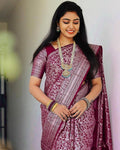 Traditional Banarasi Litchi Silk Saree With Blouse Piece -Maroon