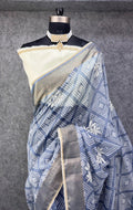 Elegant Printed Saree with Floral Buti Design - GREY & WHITE