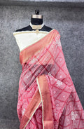 Elegant Printed Saree with Floral Buti Design -  PINK & WHITE