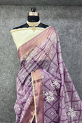 Elegant Printed Saree with Floral Buti Design - PURPLE & WHITE