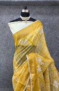 Elegant Printed Saree with Floral Buti Design -  YELLOW & WHITE