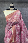 Elegant Printed Saree with Floral Buti Design - ONION PINK & WHITE