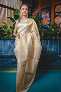 Wedding Wear Kanjivaram Woven Silk Saree With Blouse Piece - CREAM