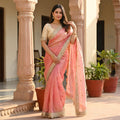 Elegant Fandy Satin Saree with Sequins Butti & Designer Lace Border -PINK