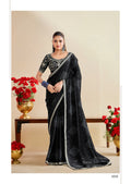 Premium Georgette Bandhani Print Saree with Sequin Embroidery Border & Heavy Designer Blouse - BLACK
