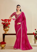 Premium Georgette Bandhani Print Saree with Sequin Embroidery Border & Heavy Designer Blouse - PINK