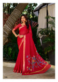 Premium Chinno Viscose Saree with Zari Butti & Parrot Foil Pallu - RED