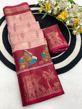 Elegant Two-Tone Floral Moss Mellow Saree with Jacquard Border & Designer Blouse - RED